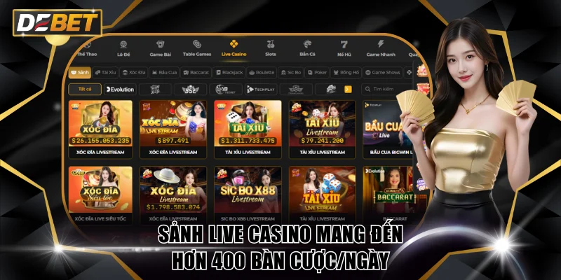 DEBET 🏆 Nhà Cái Thể Thao Uy Tín #1 Châu Á Năm 2026 18 Sảnh Live Casino mang đến hơn 400 bàn cược/ngày